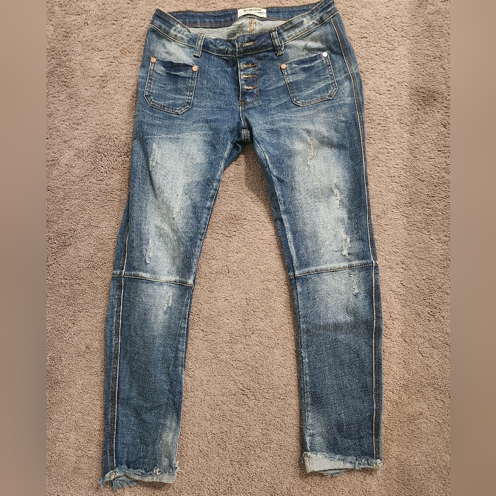 ONE Teaspoon Blue Distressed Super Dupers Modern Classic Super Stretch Jeans